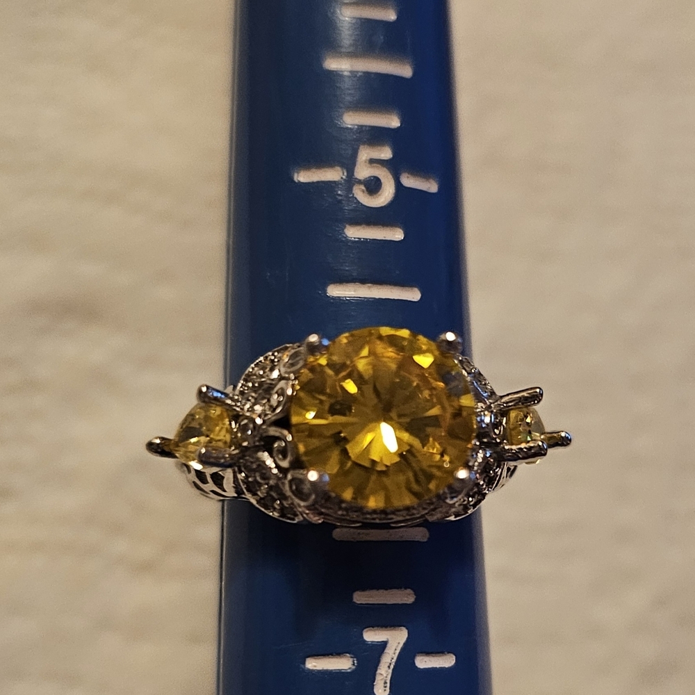 Yellow Topaz Zirconia Embedded Ring